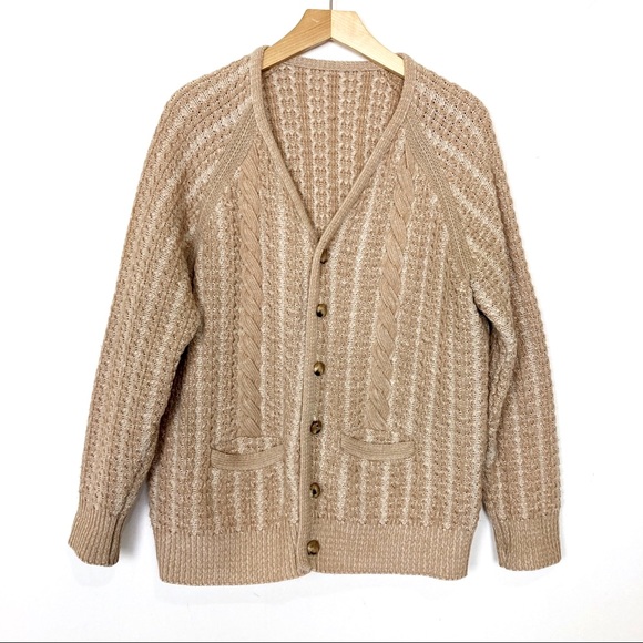 Vintage Sweaters - Vintage chunky knit cardigan cream tan beige large